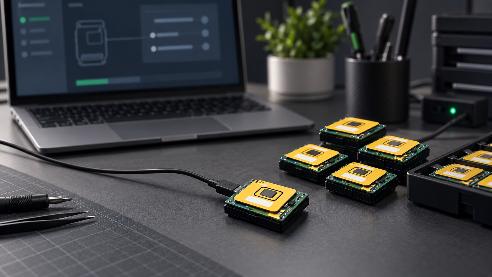 Vehicle tracking devices being configured at a professional programming workstation